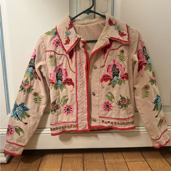 ASOS Jackets & Blazers - ASOS Beige Floral Embroidered Bomber Jacket Springs Summer